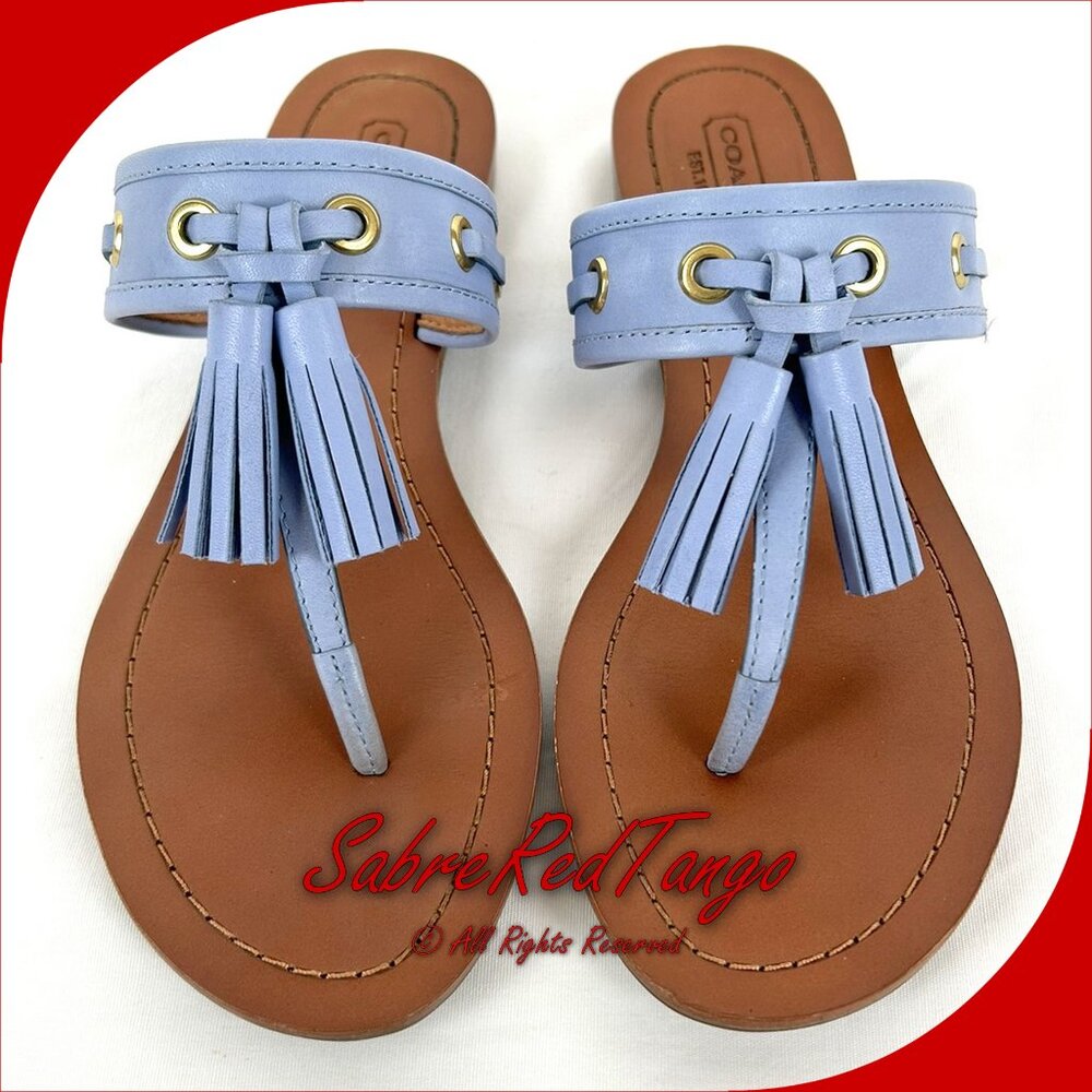 EUC Coach Sheena Tasseled Leather Sandals Chambray Blue 34 A0257-CBY Size 7 B - Picture 6 of 9